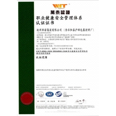 ISO 45001证书